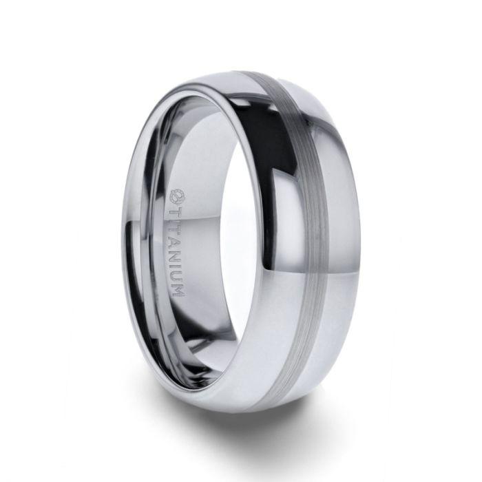 NELSON - Domed Titanium Ring with Brushed Stripe - 8 mm - The Rutile Ltd