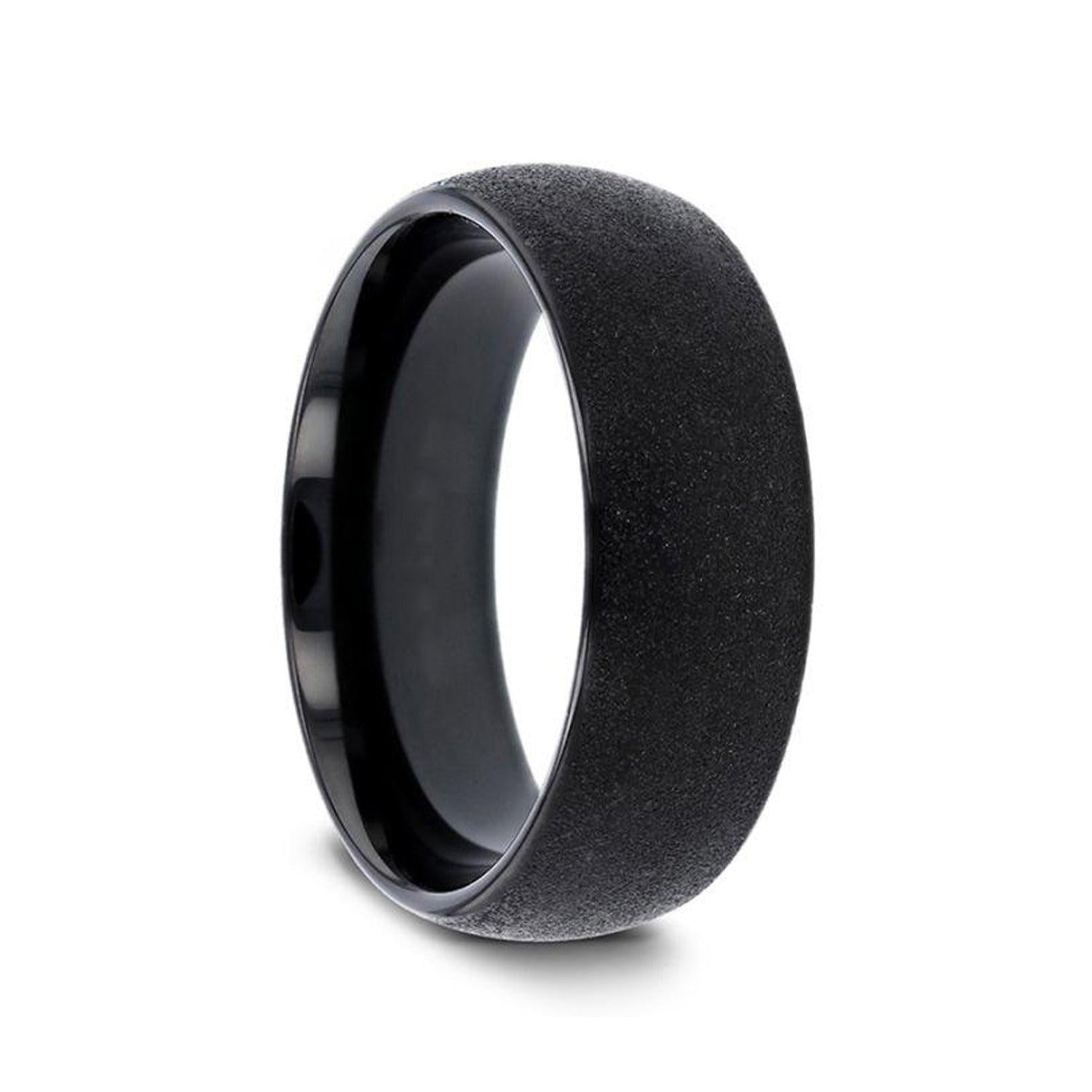 OBSIDIAN - Domed Black Tungsten Carbide Ring with Sandblasted Crystalline Finish - 4mm, 6mm, and 8mm - The Rutile Ltd