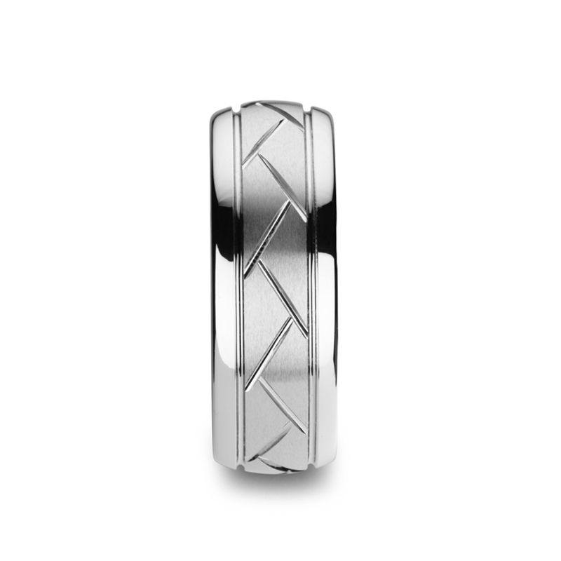 OCTAVIAN - Domed Tungsten Carbide Ring with Crisscross Grooves and Brushed Finish - 8mm - The Rutile Ltd