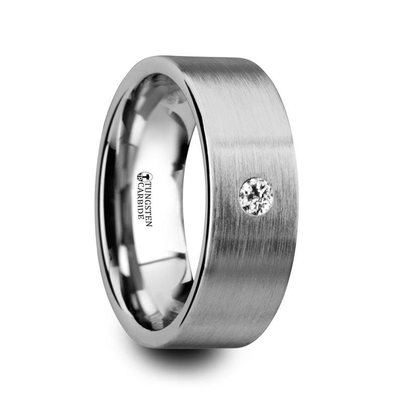 OLYMPUS - Brushed and Flat Tungsten Carbide Wedding Ring with White Diamond - 6mm & 8mm - The Rutile Ltd