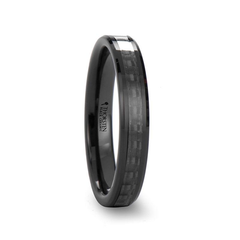 ONYX - Black Carbon Fiber Inlaid Black Ceramic Wedding Band - 4mm - 8mm - The Rutile Ltd