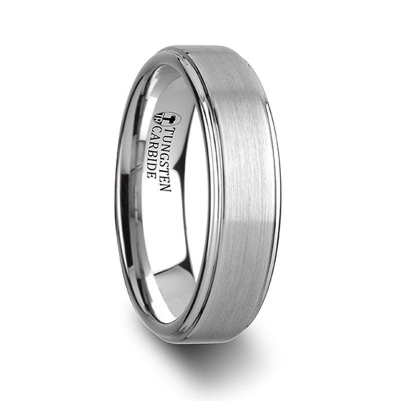 ORLOFF - White Tungsten Ring with Raised Brush Finished Center - 6mm - 8mm - The Rutile Ltd