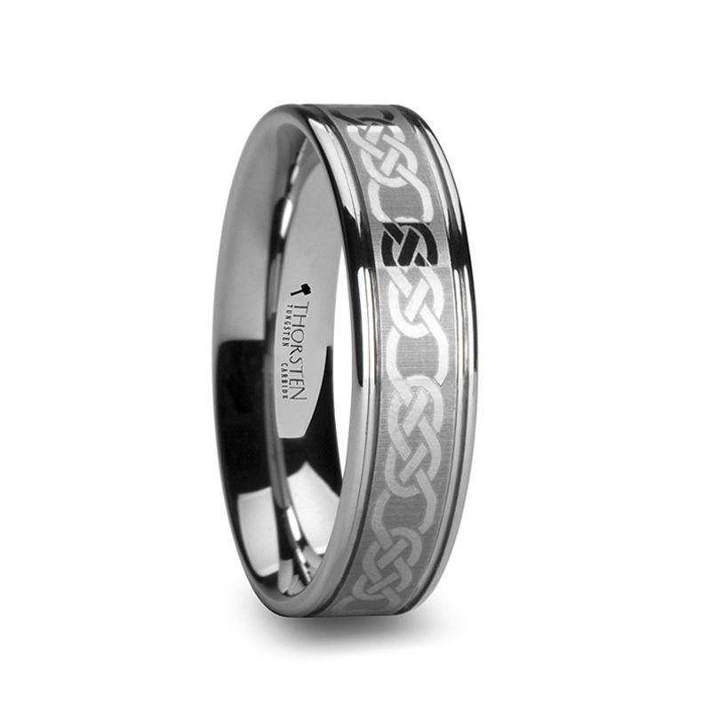 PALATINE - Laser Engraved Tungsten Ring with Celtic Pattern - 6mm - 10mm - The Rutile Ltd