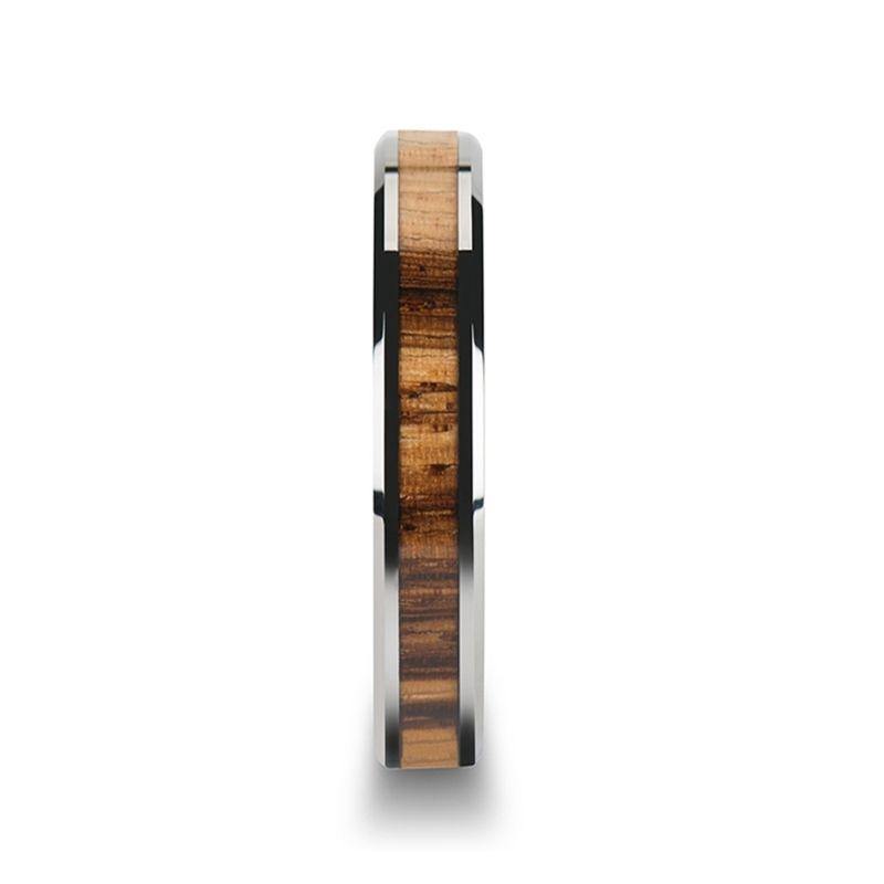 PALMALETTO - Tungsten Carbide Ring with Beveled Edges and Real Zebra Wood Inlay - 4mm - 10mm - The Rutile Ltd