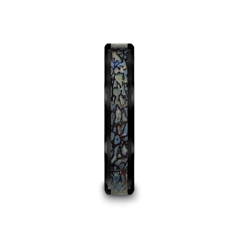 PERMIAN - Blue Dinosaur Bone Inlaid Black Ceramic Beveled Edged Ring - 4mm or 8mm - The Rutile Ltd