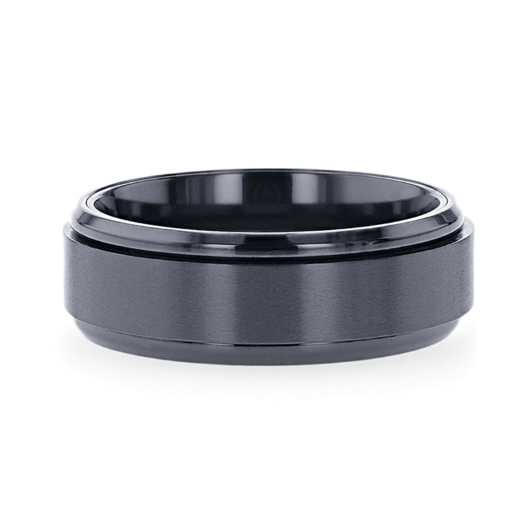 PHANTOM - Black Titanium Brushed Center Spinner Men's Wedding Ring With Spinning Polished Base - 8mm - The Rutile Ltd