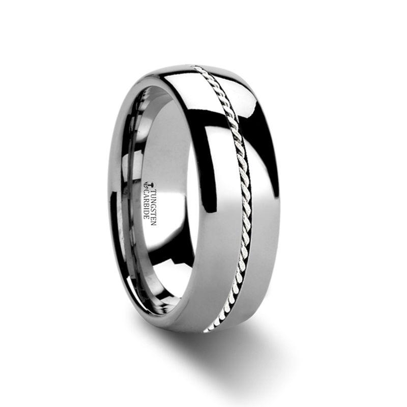 PHYTHEON - Braided Platinum Inlay Domed Tungsten Ring - 6mm or 8mm - The Rutile Ltd