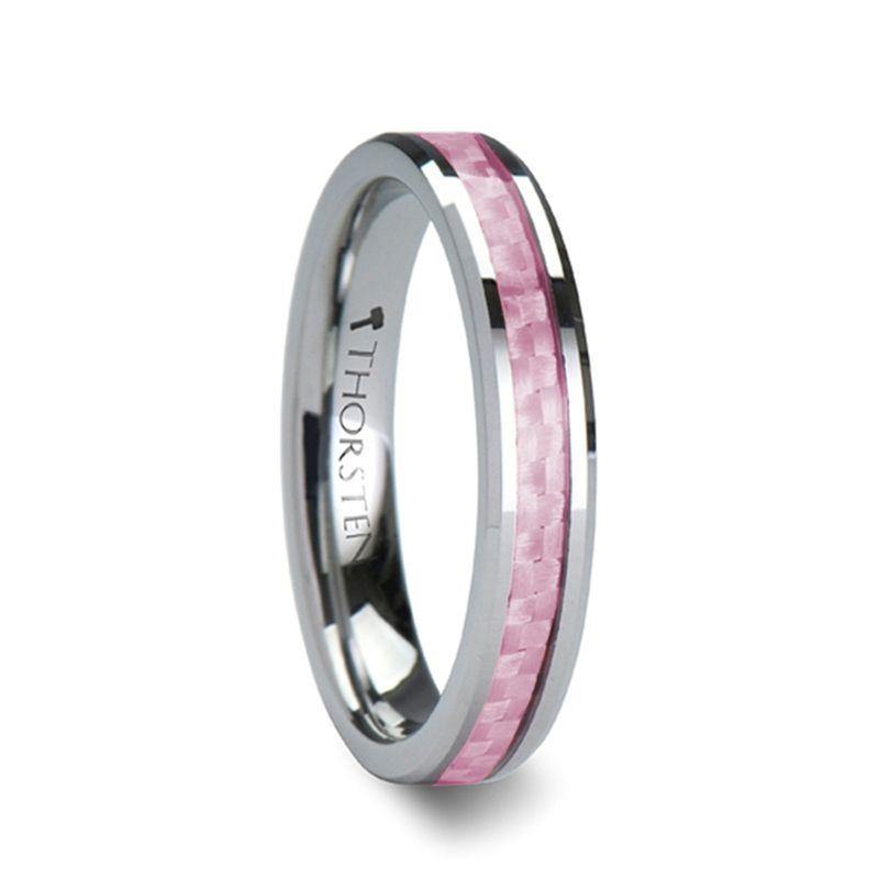 PINK - Beveled Tungsten Wedding Band with Pink Carbon Fiber -4mm & 6mm - The Rutile Ltd