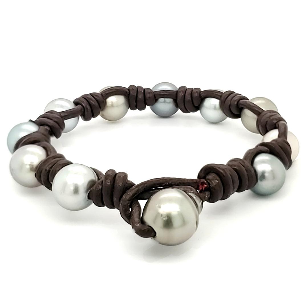 “Poseidon” - Tahitian Pearl Leather Bracelet - The Rutile Ltd