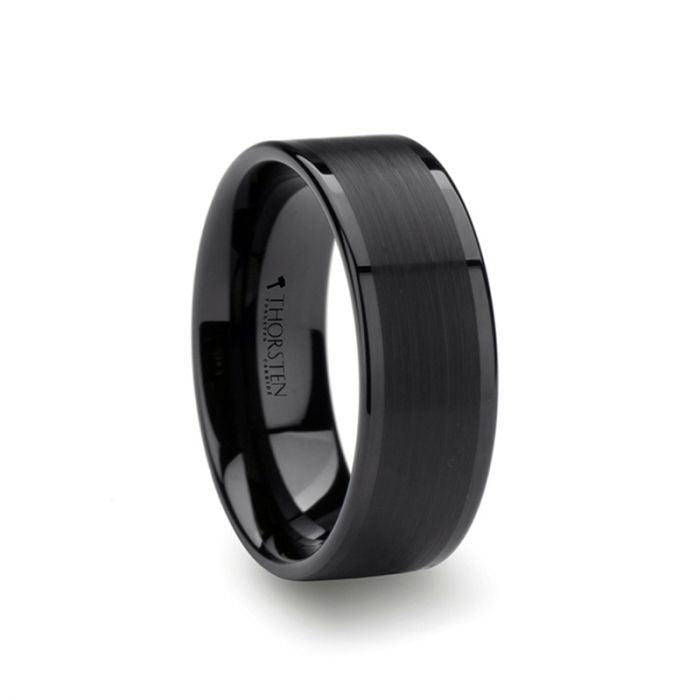 VULCAN - Flat Black Tungsten Ring with Brushed Center & Polished Edges - 8 - 12mm - The Rutile Ltd