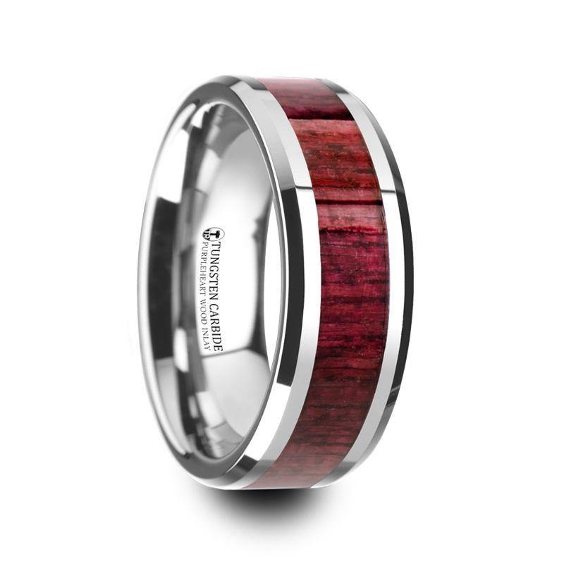MAUVE - Purpleheart Wood Inlaid Tungsten Carbide Ring with Bevels - 8mm - The Rutile Ltd