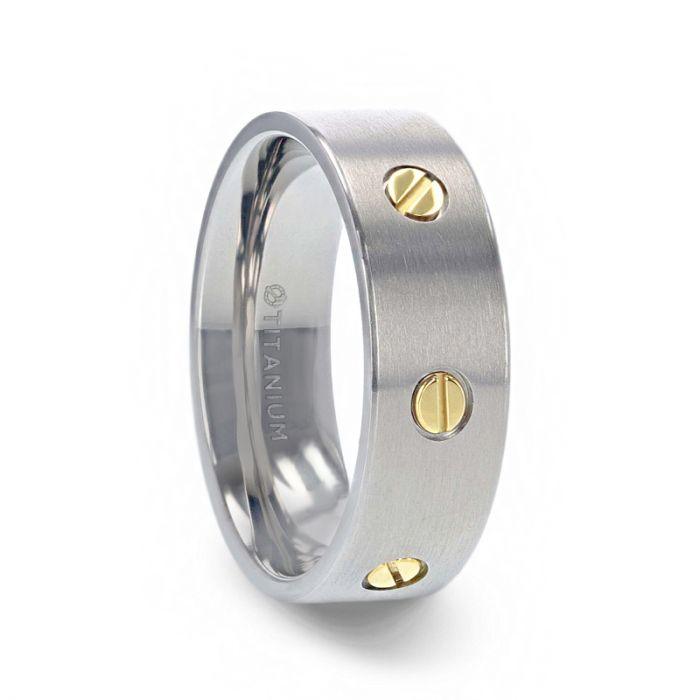 RESOLUTE - Titanium Flat Brushed Finish Men's Wedding Ring With Rotating Screw Design - 8mm - The Rutile Ltd