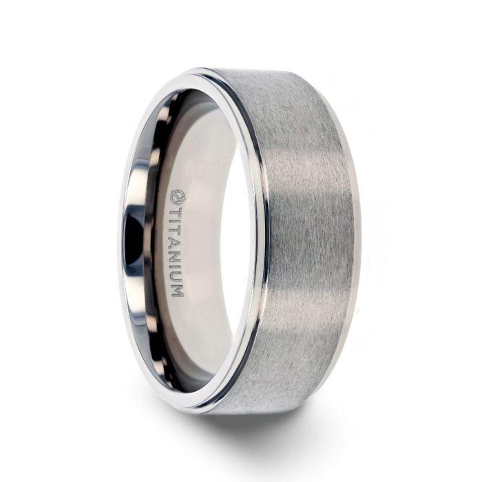 RHINOX - Brushed Raised Center Men’s Titanium Wedding Ring with Polished Step Edges - 6mm & 8mm - The Rutile Ltd