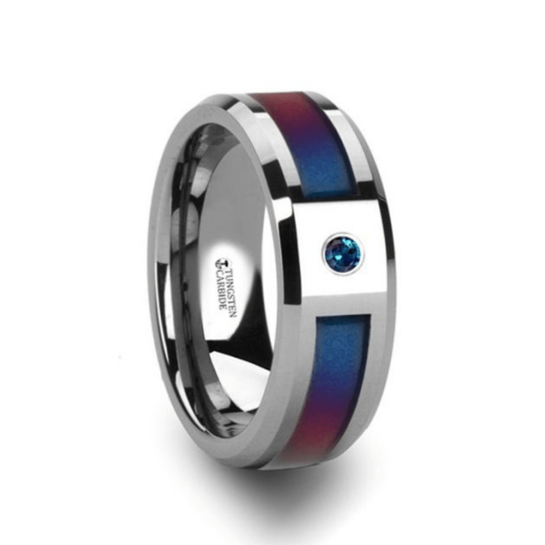 CERULEAN - Tungsten Carbide Ring with Blue/Purple Color Changing Inlay and Alexandrite Setting - 8mm - The Rutile Ltd