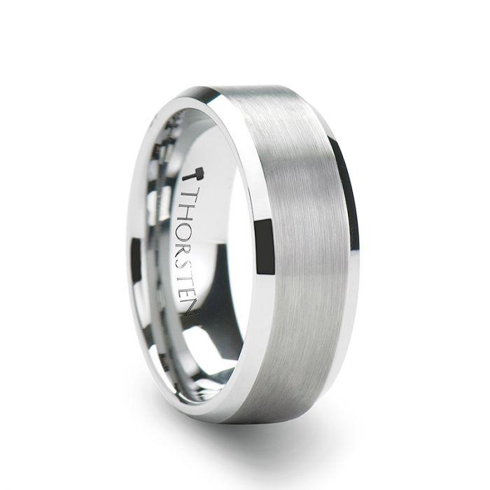 SHEFFIELD - Flat Beveled Edges Tungsten Ring with Brushed Center - 10mm - 12mm - The Rutile Ltd