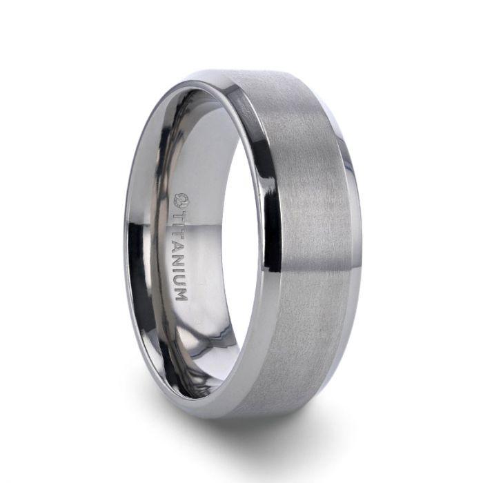 SHIRE - Titanium Brushed Center Men’s Flat Wedding Ring with Polished Beveled Edges - 6mm & 8mm - The Rutile Ltd
