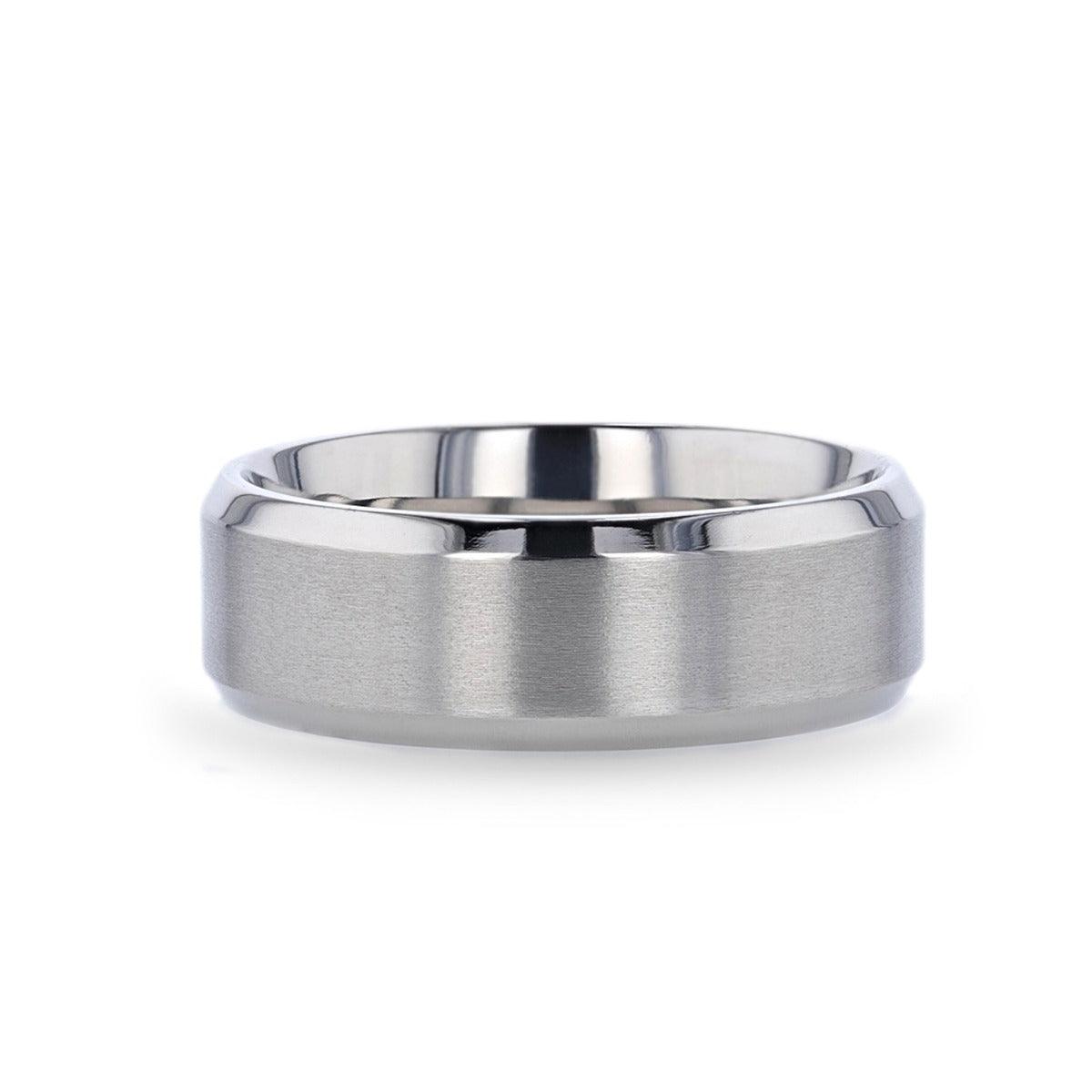 SHIRE - Titanium Brushed Center Men’s Flat Wedding Ring with Polished Beveled Edges - 6mm & 8mm - The Rutile Ltd