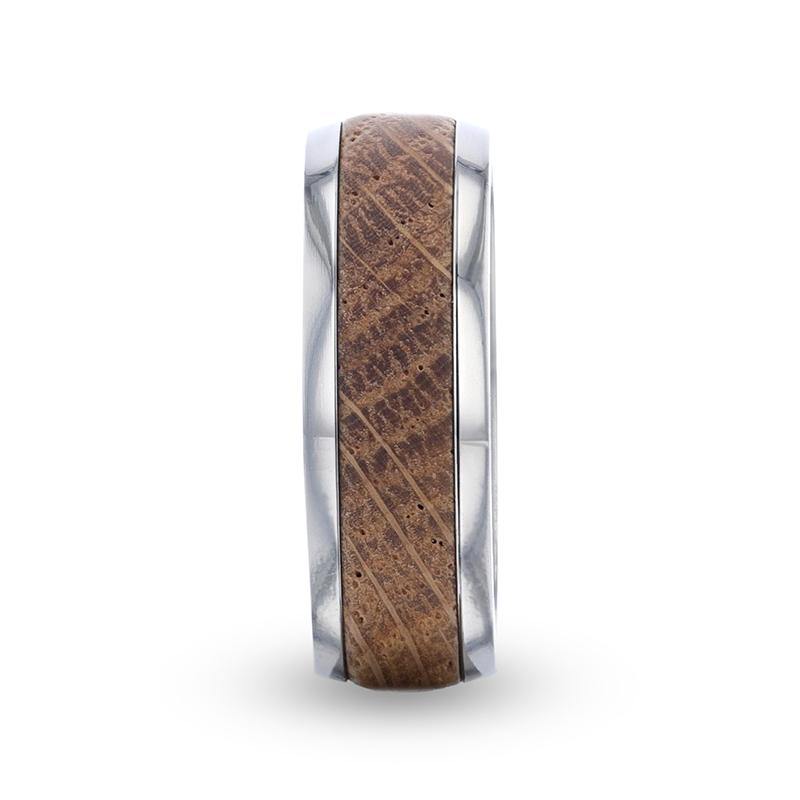 STAVE - Whiskey Barrel Inlaid Titanium Men's Wedding Band With Flat Polished Edges Made From Genuine Whiskey Barrels Used By Jack Daniel's Distillery - 8mm - The Rutile Ltd