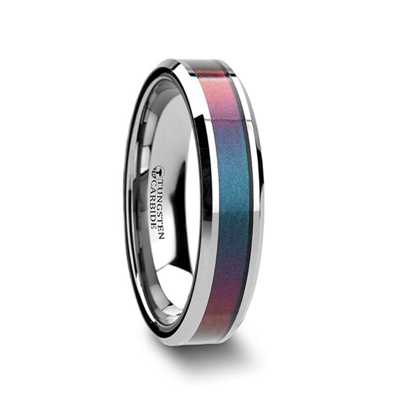 STINGRAY - Tungsten Carbide Ring with Blue/Purple Color Changing Inlay - 4mm - 10mm - The Rutile Ltd