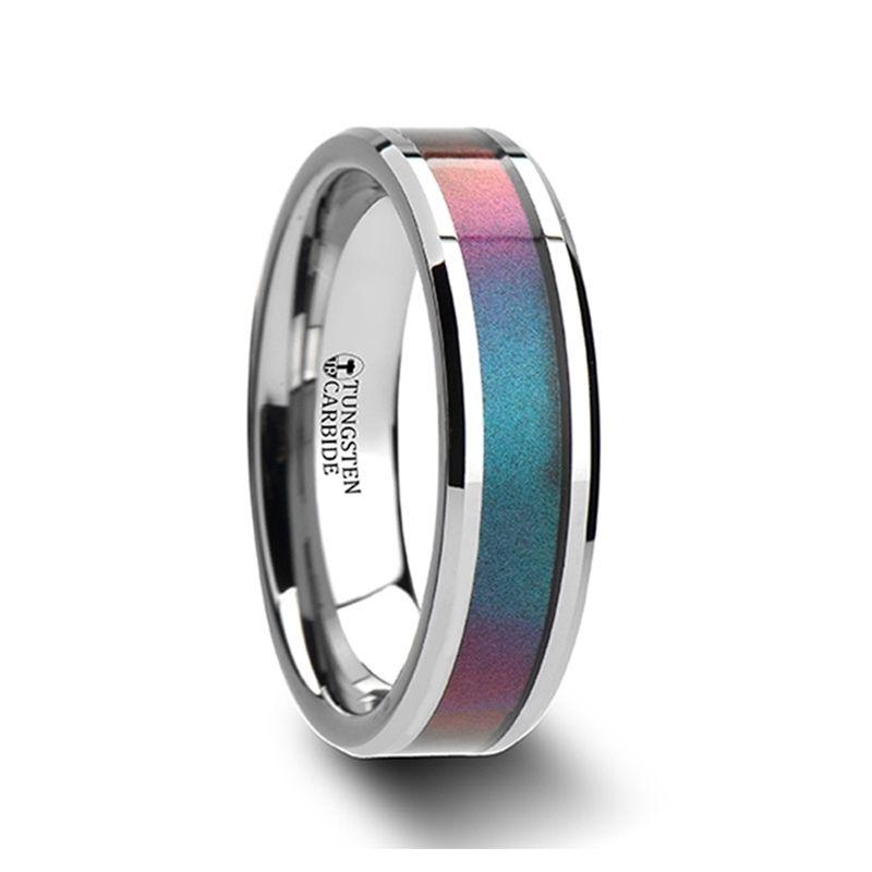 STINGRAY - Tungsten Carbide Ring with Blue/Purple Color Changing Inlay - 4mm - 10mm - The Rutile Ltd