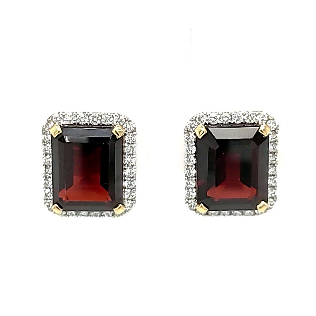 "The Carmine" Garnet and Diamond Earrings in 18kt Yellow Gold - The Rutile Ltd