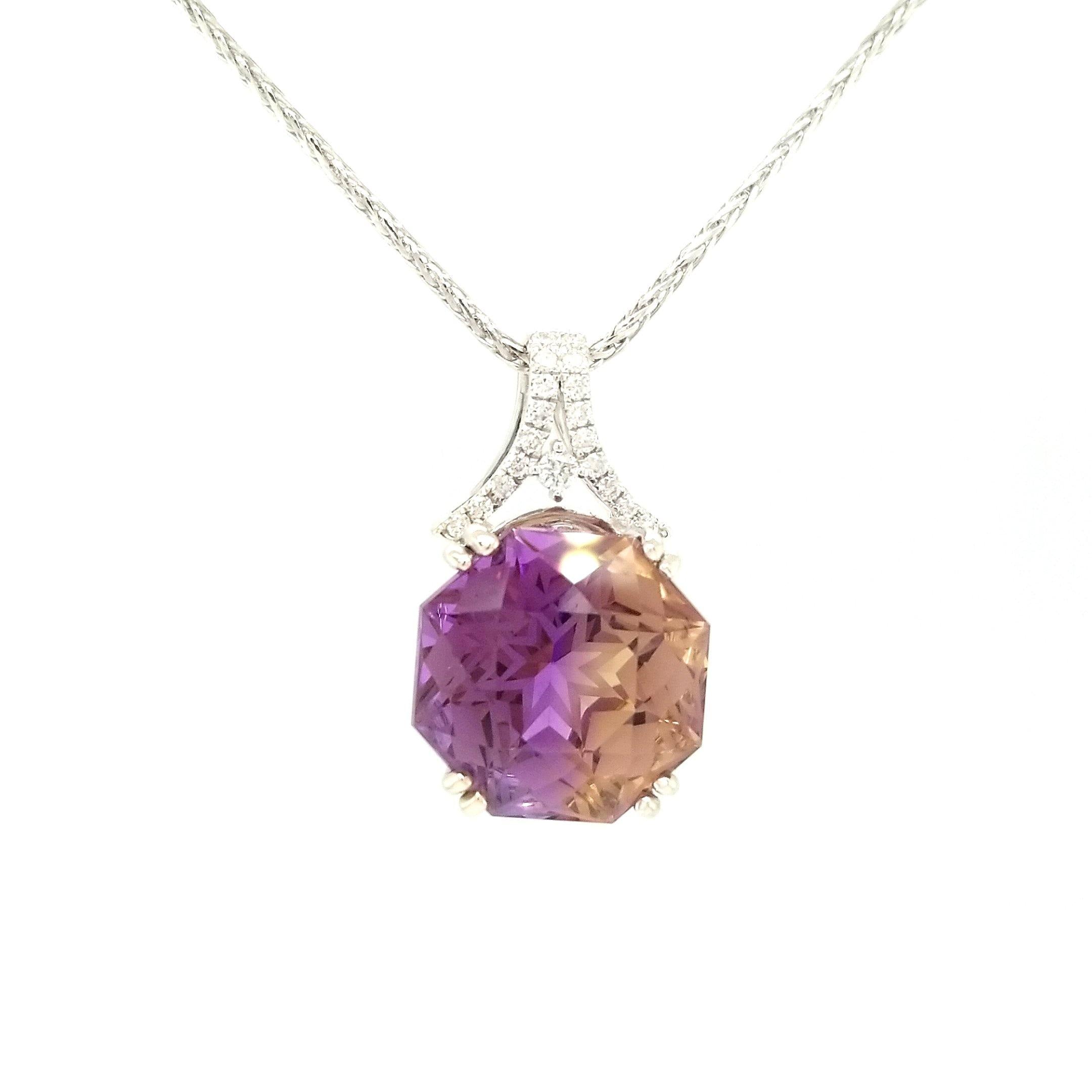 "The Duality" - Natural Precision Cut Ametrine & Diamond Pendant in 14kt White Gold - The Rutile Ltd