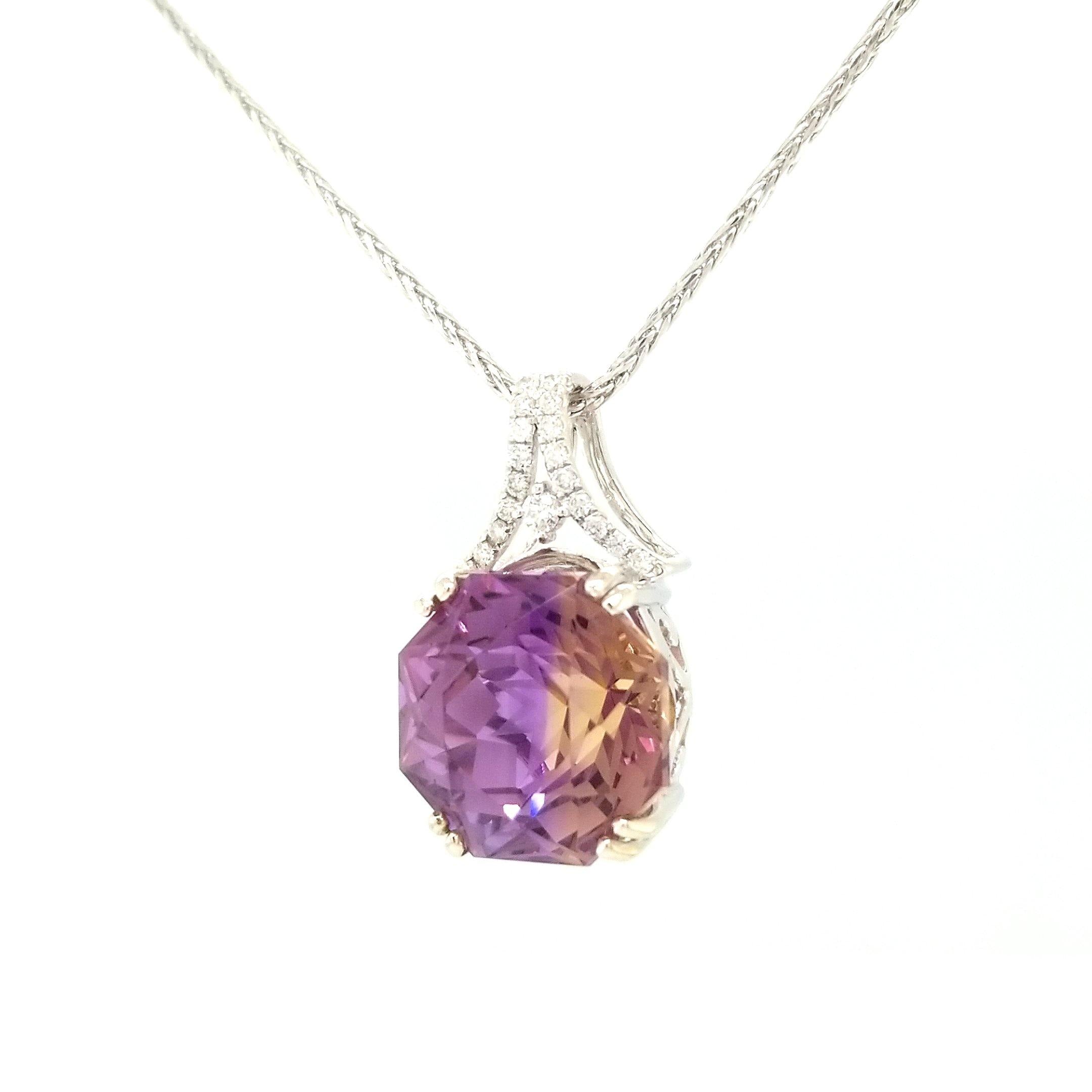 "The Duality" - Natural Precision Cut Ametrine & Diamond Pendant in 14kt White Gold - The Rutile Ltd