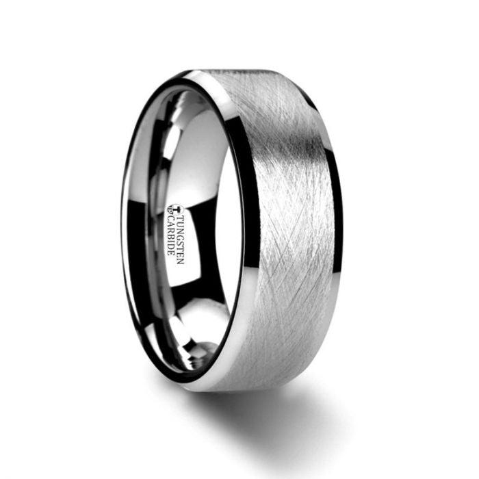 THORNE - Flat Tungsten Carbide Ring with Wire Brushed Finish and Beveled Edges - 6mm & 8mm - The Rutile Ltd
