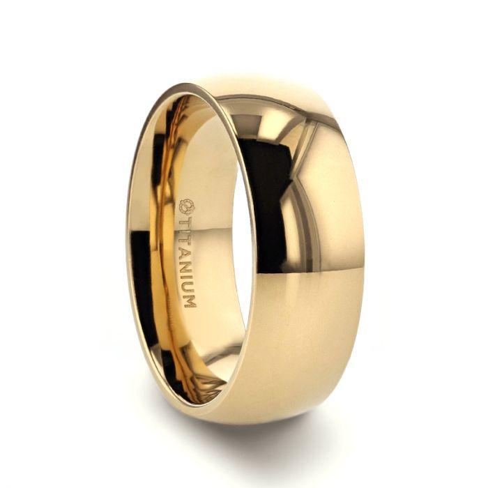 VANNA - Traditional Domed Gold Plated Titanium Wedding Ring - 8mm - The Rutile Ltd