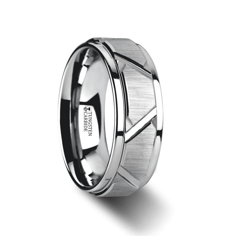 VESTIGE - Tungsten Ring with Triangle Angle Grooves and Raised Center - 8mm - The Rutile Ltd