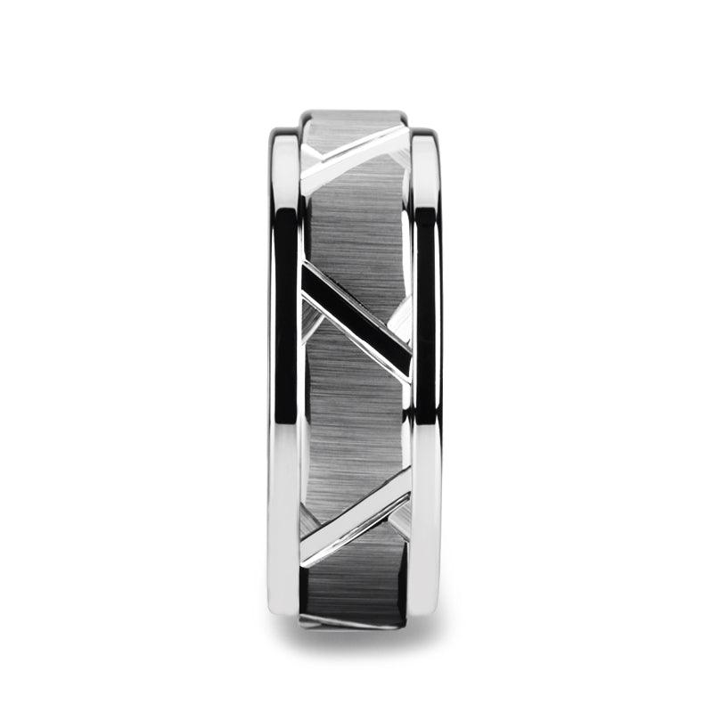 VESTIGE - Tungsten Ring with Triangle Angle Grooves and Raised Center - 8mm - The Rutile Ltd