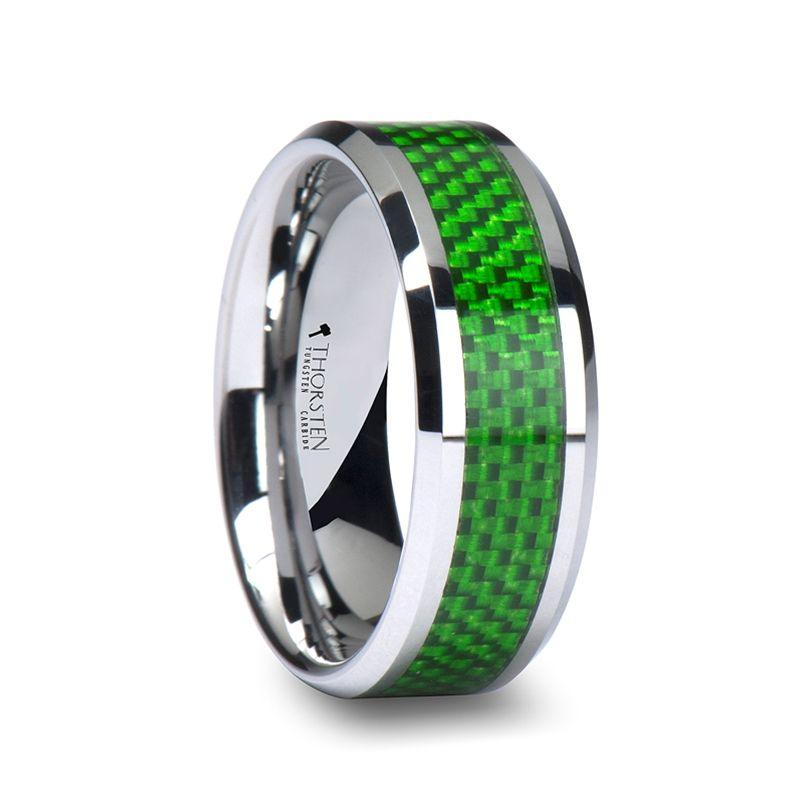 VERMONT - Tungsten Wedding Band with Emerald Green Carbon Fiber Inlay - 6mm & 8mm - The Rutile Ltd