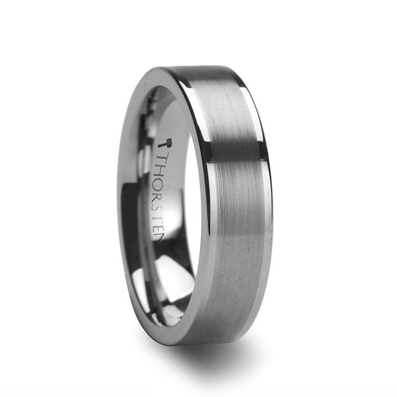 WAYNE - Flat White Tungsten Wedding Band with Brushed Finished Center - 4mm - 8mm - The Rutile Ltd