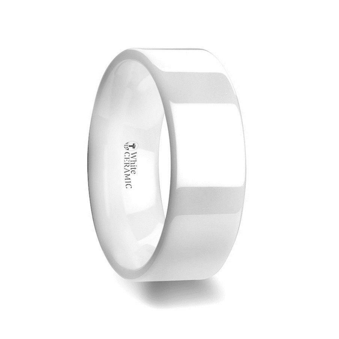 LUCENT - Flat Polish Finished White Ceramic Wedding Ring - 6mm & 8mm - The Rutile Ltd
