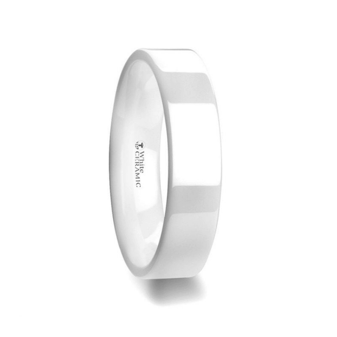 LUCENT - Flat Polish Finished White Ceramic Wedding Ring - 6mm & 8mm - The Rutile Ltd