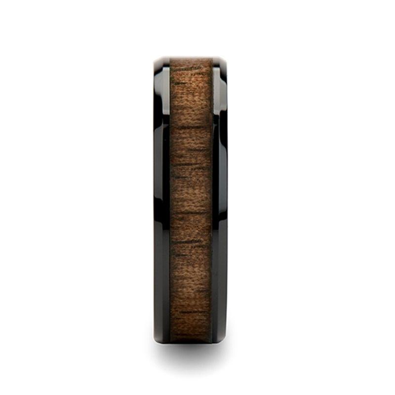 YUKON - Beveled Black Ceramic Ring with Black Walnut Wood Inlay - 10mm - 12mm - The Rutile Ltd