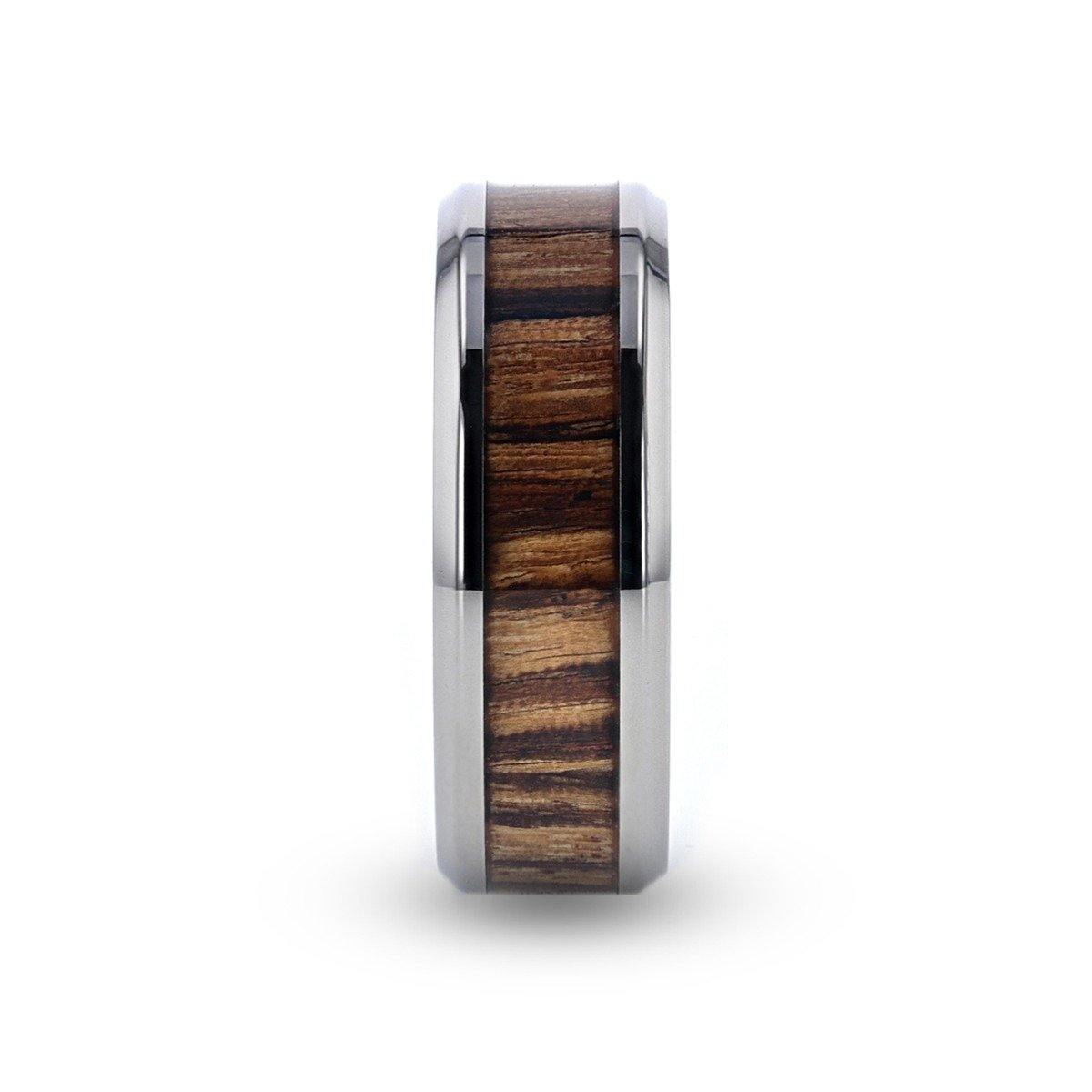ZINGANA - Titanium Ring with Beveled Edges and Real Zebra Wood Inlay - 8mm - The Rutile Ltd
